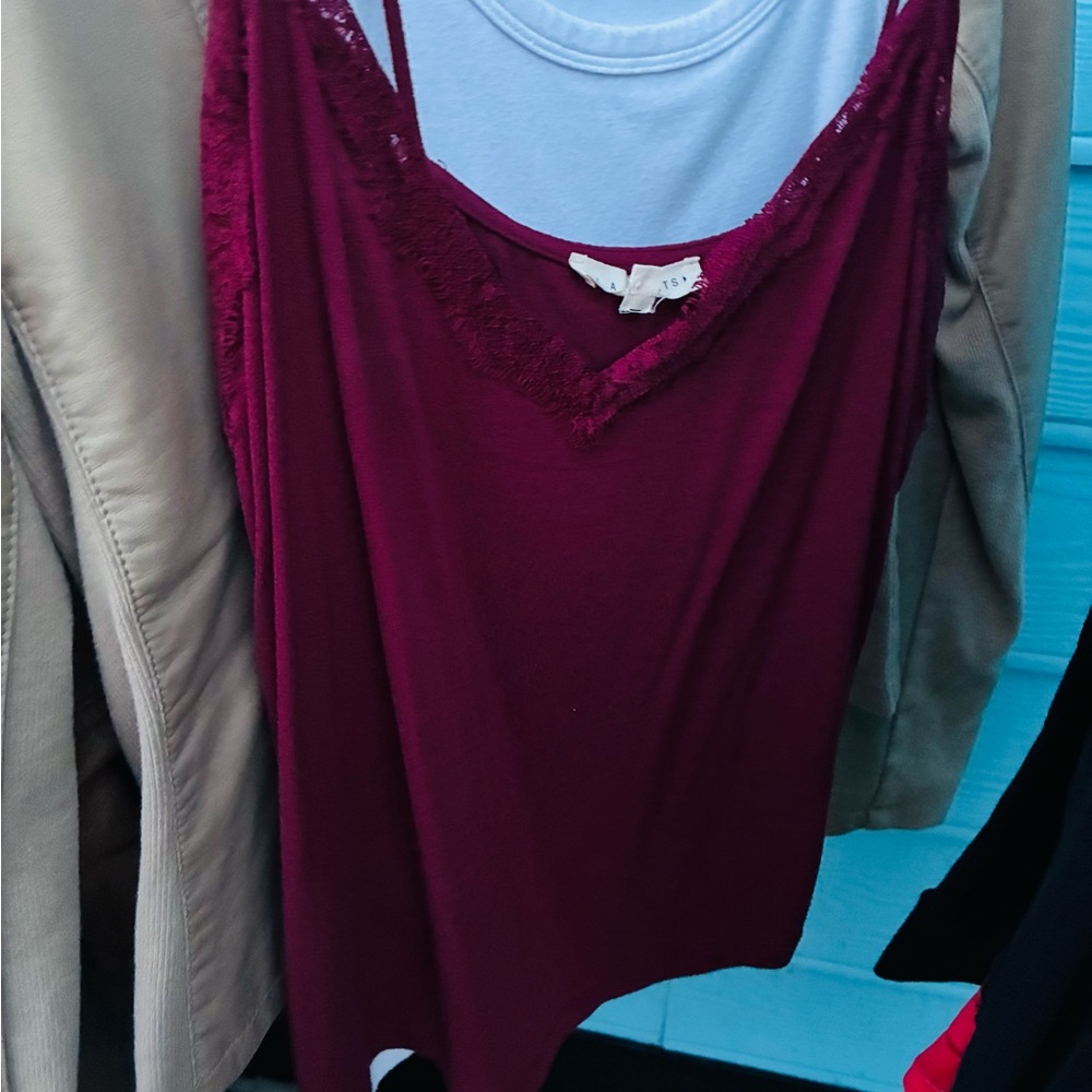 Women's Burgundy Lace Trim Top